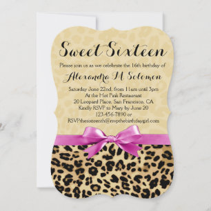 Roze Bow Leopard Sweet 16 Party Invitation Kaart