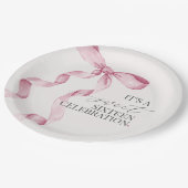 Roze Bow Lief Zestien Verjaardagsfeestje Douche De Papieren Bordje (Gekanteld)