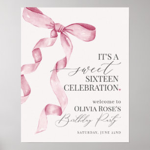 Roze Bow Lief Zestien Verjaardagsfeestje Welkomstb Poster