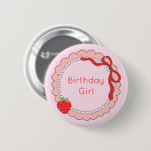 Roze Bow Lijst Aardbei Verjaardag Ronde Button 5,7 Cm (Voorkant /achterkant)