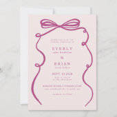 Roze Bow Lijst bruiloft Kaart (Voorkant)