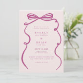 Roze Bow Lijst bruiloft Kaart (Staand voorkant)