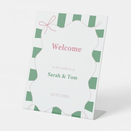 Roze Bow Lijst Gestreepte bruiloft voetstuk teken Reclamebord Met Voetstuk (Voorkant)