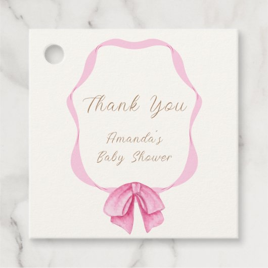 Roze  Bow Lijst Meisje Baby shower Bedankjes Labels (Voorkant)