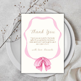 Roze  Bow Lijst Meisje Baby shower Bedankkaart