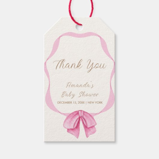 Roze  Bow Lijst Meisje Baby shower Dank u Cadeaulabel (Voorkant)