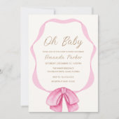 Roze  Bow Lijst Meisje Baby shower Kaart (Voorkant)