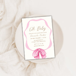 Roze  Bow Lijst Meisje Baby shower Kaart
