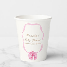 Roze  Bow Lijst Meisje Baby shower Papieren Bekers