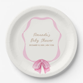 Roze  Bow Lijst Meisje Baby shower Papieren Bordje