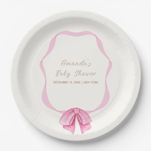 Roze  Bow Lijst Meisje Baby shower Papieren Bordje (Voorkant)