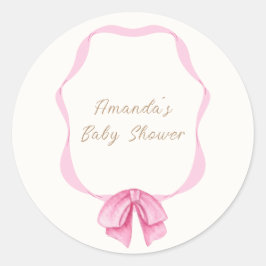 Roze  Bow Lijst Meisje Baby shower Ronde Sticker