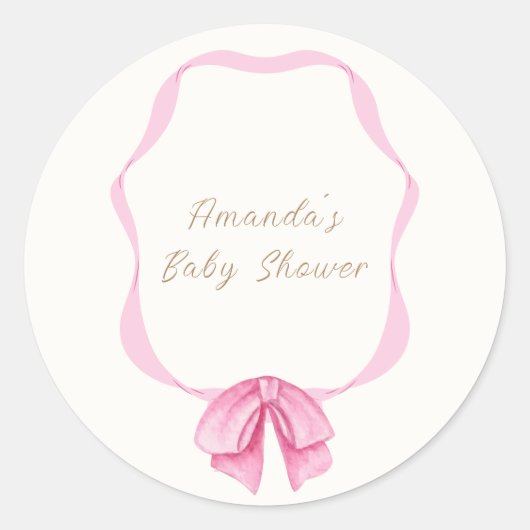 Roze  Bow Lijst Meisje Baby shower Ronde Sticker (Voorkant)
