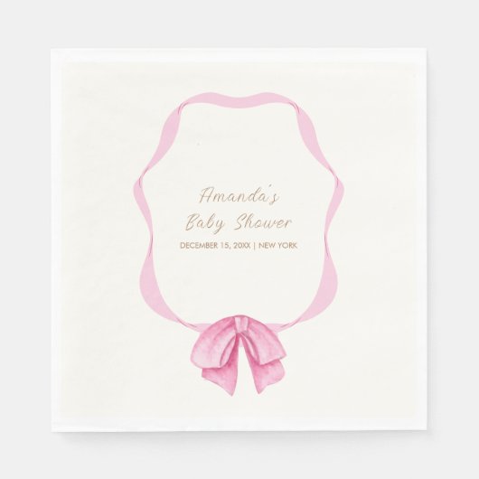 Roze  Bow Lijst Meisje Baby shower Servet (Voorkant)