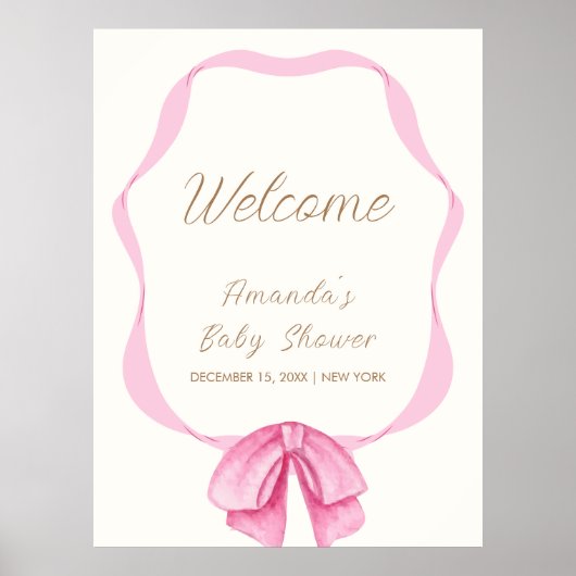 Roze  Bow Lijst Meisje Baby shower Welkom Poster (Voorkant)