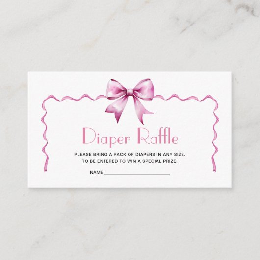 Roze Bow lint Baby shower Luier Raffle Informatiekaartje (Voorkant)