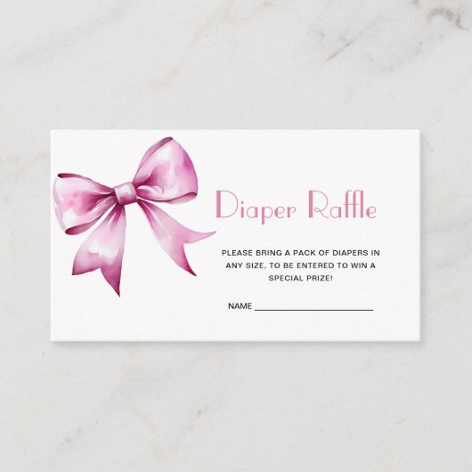Roze Bow lint Baby shower Luier Raffle Informatiekaartje (Voorkant)