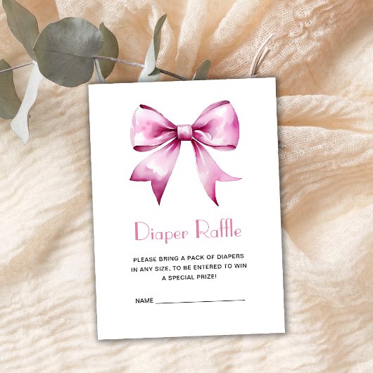 Roze Bow lint Baby shower Luier Raffle Informatiekaartje
