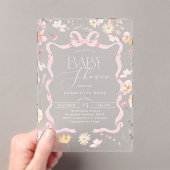 Roze Bow lint lijst Wildflower Baby meisje Douche Acryl Uitnodigingen (Insitu (Draagbaar))