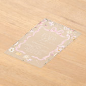 Roze Bow lint lijst Wildflower Baby meisje Douche Acryl Uitnodigingen (Laagn)