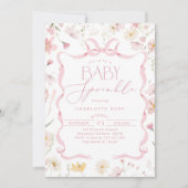 Roze Bow lint lijst Wildflower Baby Sprinkle Kaart (Voorkant)