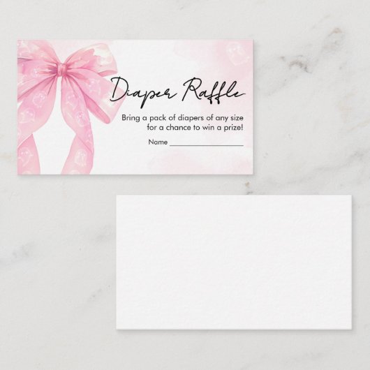Roze Bow Little Boo Baby shower Luier Raffle Informatiekaartje (Voorkant / Achterkant)