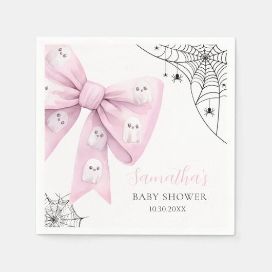 Roze Bow Little Boo Halloween Baby shower servet (Voorkant)