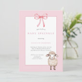 Roze Bow Little Lamb Baby Sprinkle Kaart (Staand voorkant)