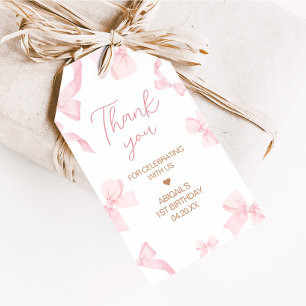 Roze Bow Little Miss Foto Verjaardagsgunst Tags Cadeaulabel