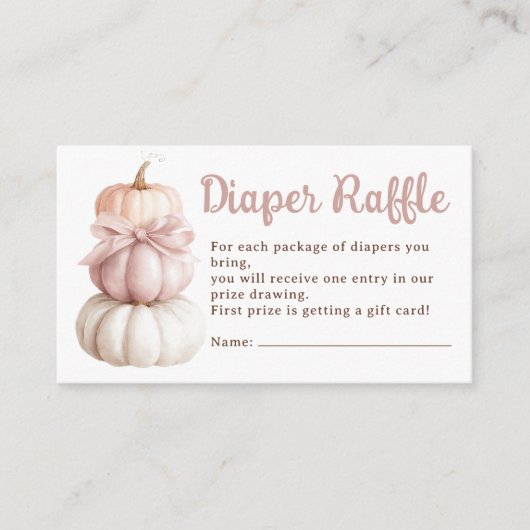 Roze Bow Little Pumpkin Baby shower Luier Raffle Informatiekaartje (Voorkant)