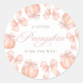 Roze Bow Little Pumpkin Baby shower Sticker (Voorkant)