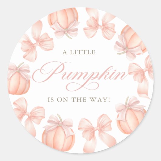 Roze Bow Little Pumpkin Baby shower Sticker (Voorkant)