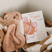 Roze Bow Little Pumpkin Elegant Baby shower Kaart