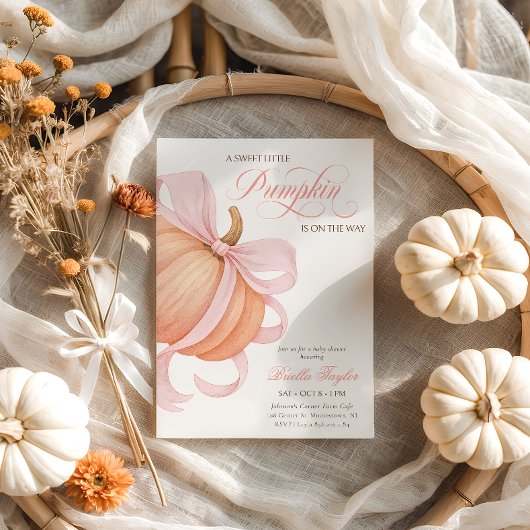 Roze Bow Little Pumpkin Elegant Baby shower Kaart