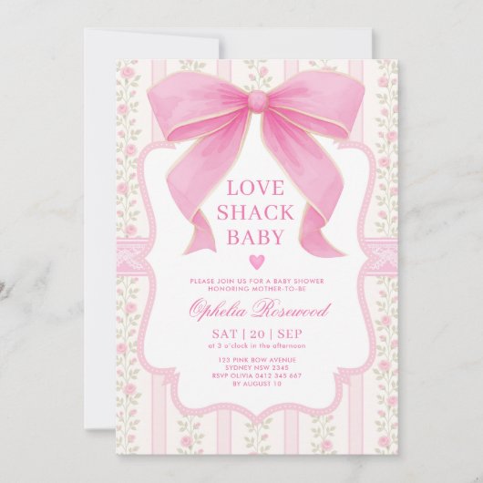  Roze Bow Love Shack Baby Meisje Douche Kaart (Voorkant)