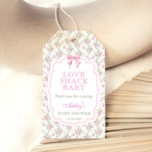 Roze Bow Love Shack Baby shower Dank u Cadeau Labe Cadeaulabel