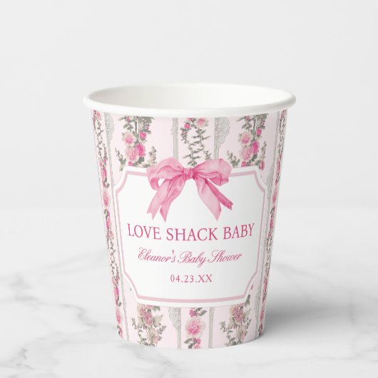 Roze Bow Love Shack Baby shower gunsten Papieren Bekers (Achterkant)