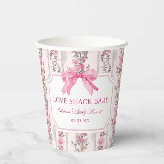 Roze Bow Love Shack Baby shower gunsten Papieren Bekers (Voorkant)