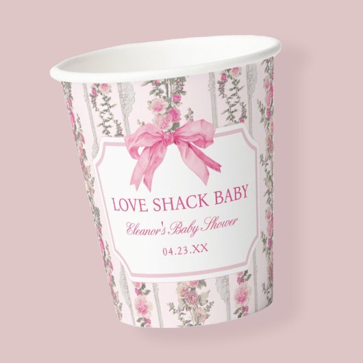 Roze Bow Love Shack Baby shower gunsten Papieren Bekers