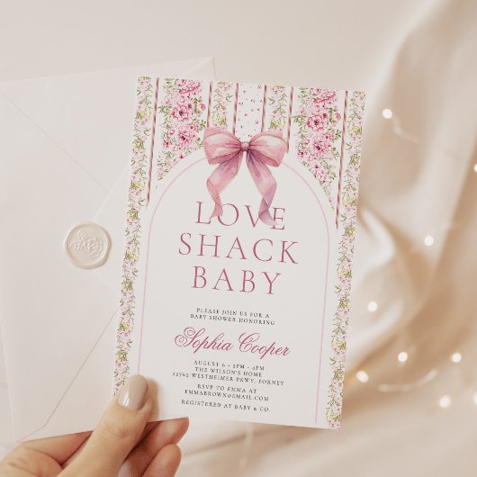 Roze Bow Love Shack Baby shower Kaart