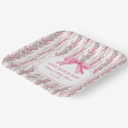 Roze Bow Love Shack Baby shower Papieren Bordje (Gebogen)