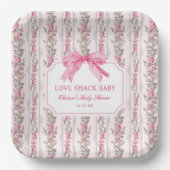 Roze Bow Love Shack Baby shower Papieren Bordje (Voorkant)
