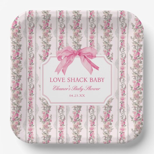Roze Bow Love Shack Baby shower Papieren Bordje (Voorkant)