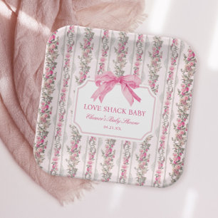 Roze Bow Love Shack Baby shower Papieren Bordje