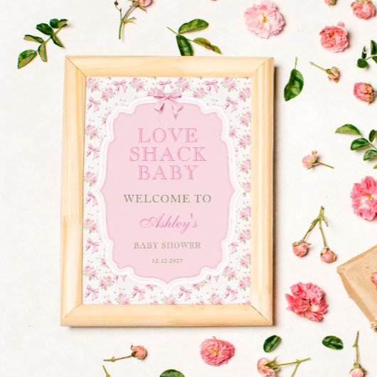 Roze Bow Love Shack Baby shower Welkom Poster