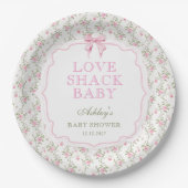 Roze Bow Love Shack Elegant Baby shower Papieren Bordje (Voorkant)