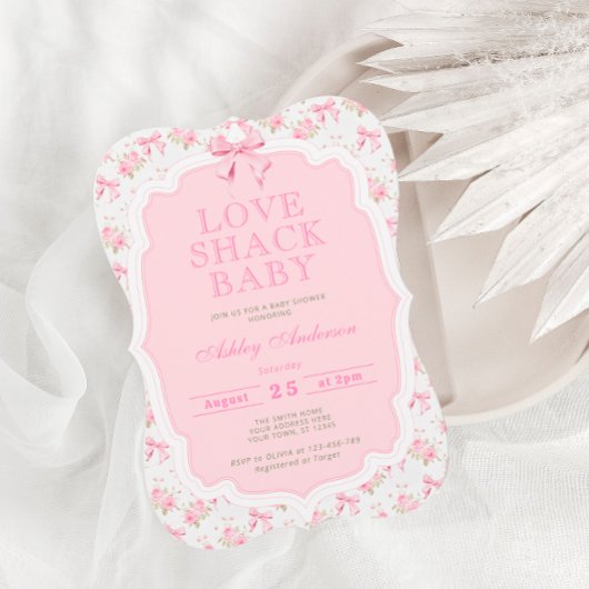 Roze Bow Love Shack Meisje Baby shower Kaart