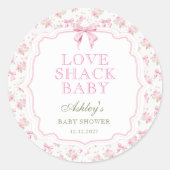 Roze Bow Love Shack Meisje Baby shower Ronde Sticker (Voorkant)