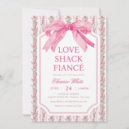 Roze Bow Love Shack Verloofde Vrijgezellenfeest Kaart (Voorkant)