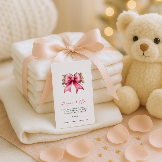 Roze Bow Luier Raffle Christmas Baby shower Informatiekaartje
